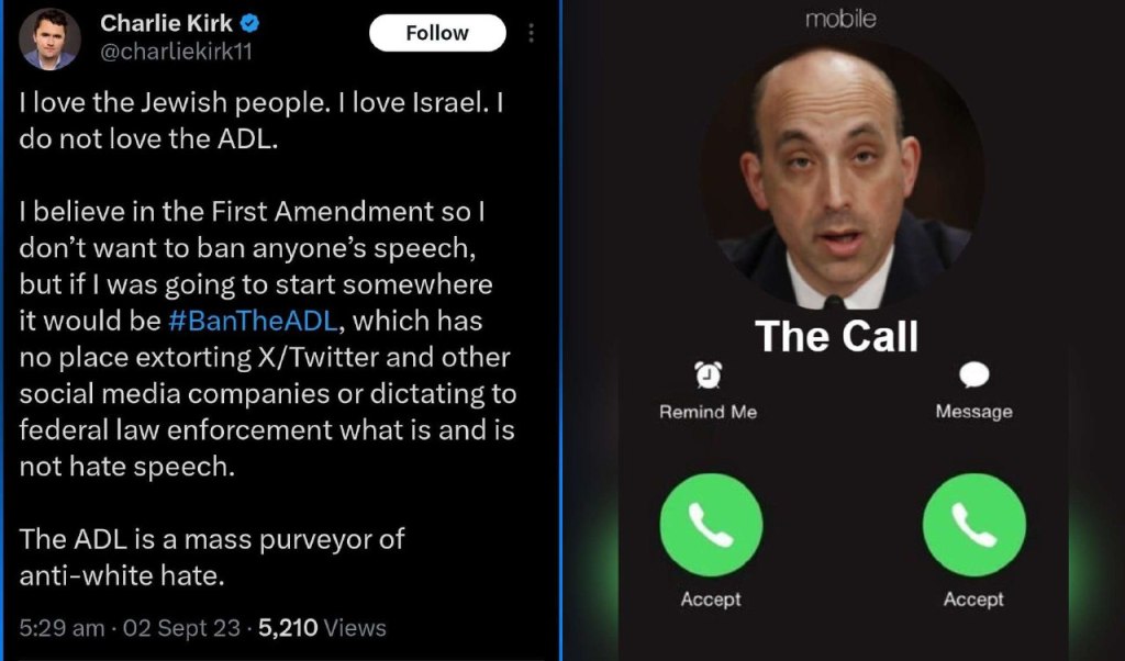 Charlie Kirk gets the call for supporting&nbsp;#BanTheADL