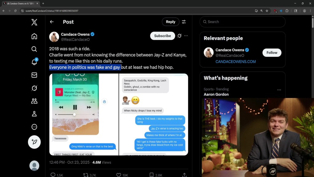 Nick Fuentes reacts to Candace revealing DM’s talking about hip&nbsp;hop