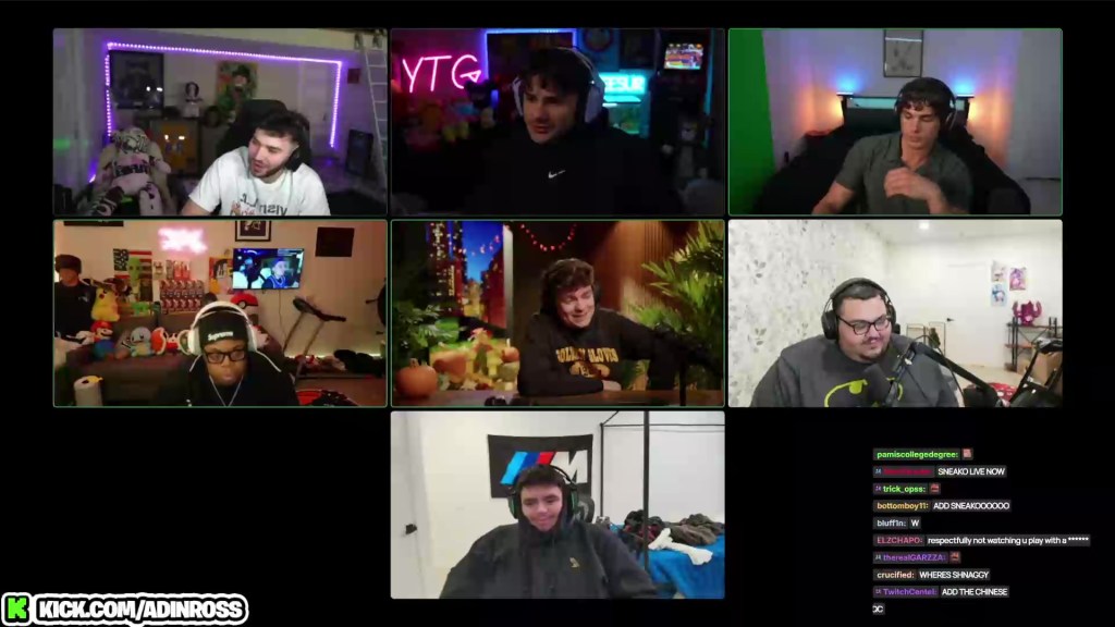 Nick Fuentes game night with Adin Ross, Cheesur, Clavicular, and Cuffem